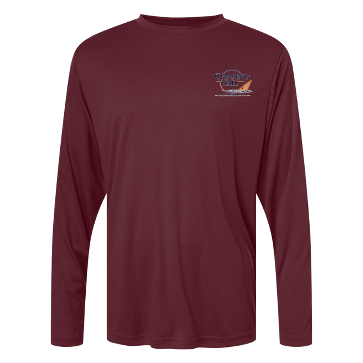 Born To Chase LS in Burgundy, front view - mens long sleeve performance fishing shirt by Fishing The Shallows