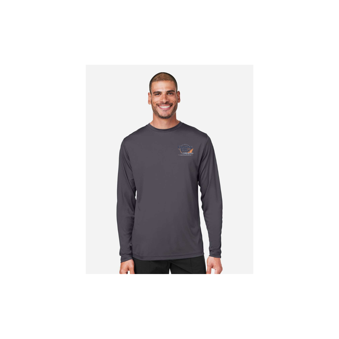 Master Baiter While Chasing Tail – Men's Long Sleeve in Carbon - front logo view