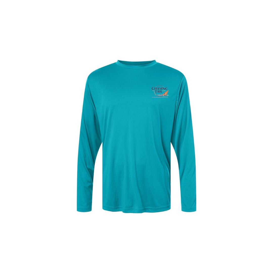 His Redfish – Men's Long Sleeve in Clear Teal - front logo view
