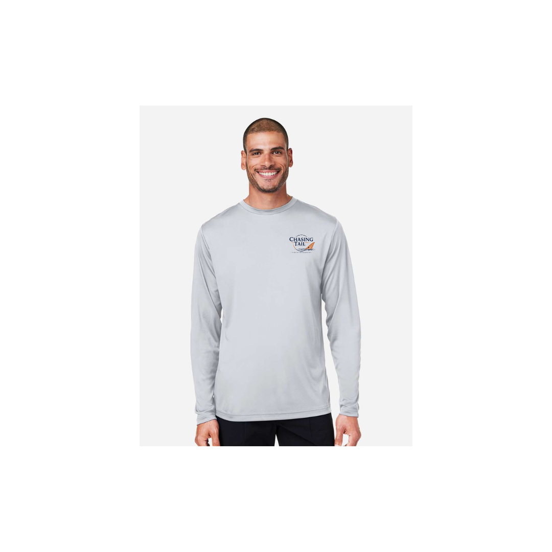 His Redfish – Men's Long Sleeve in Platinum - front logo view