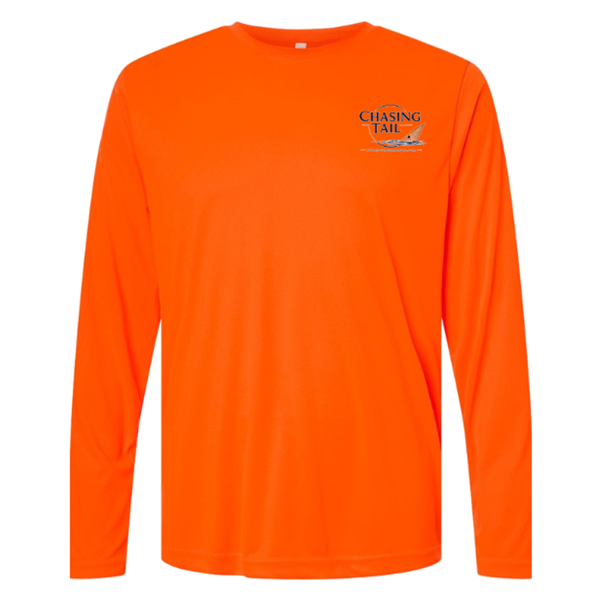 Diving Redfish LS in Safety Orange, front view - mens long sleeve performance fishing shirt by Fishing The Shallows