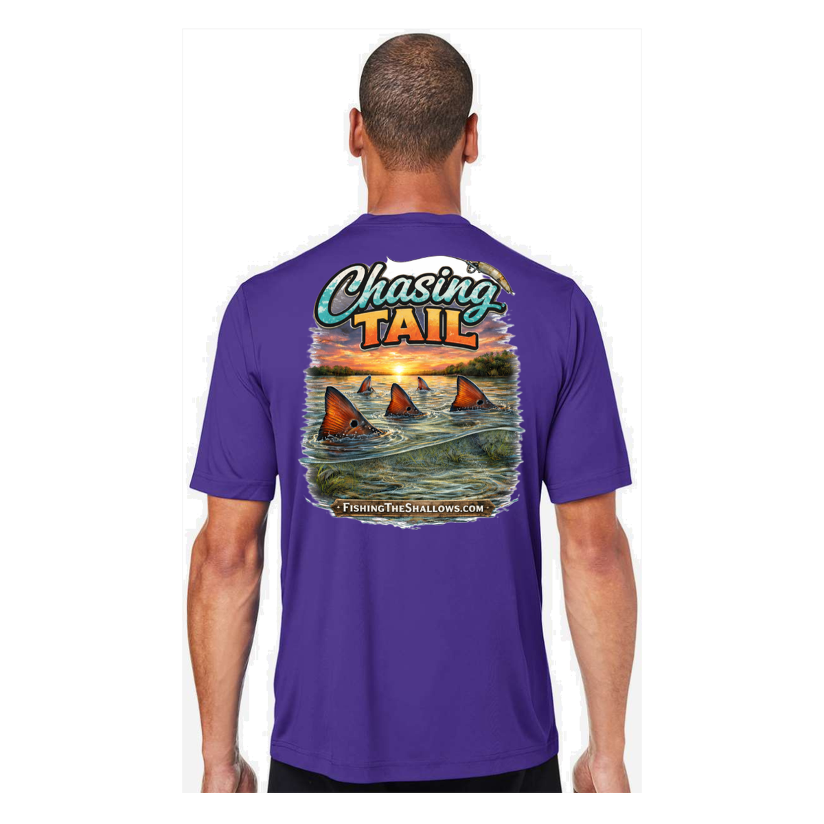Chasing Tail SS in Campus Purple, back view - mens short sleeve performance fishing shirt by Fishing The Shallows