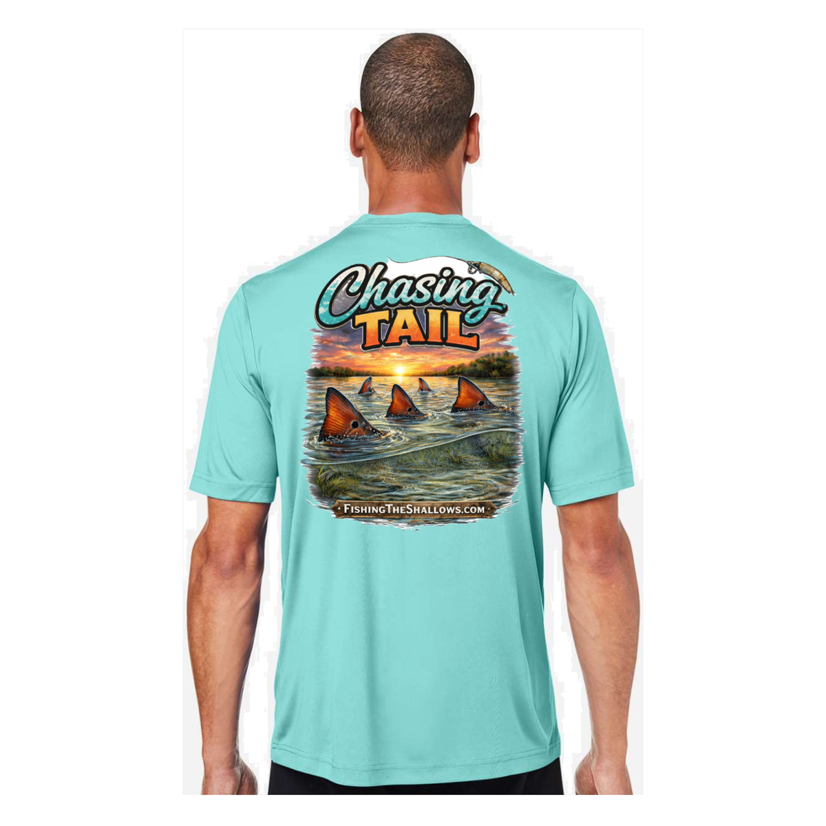 Chasing Tail SS in Sea Glass, back view - mens short sleeve performance fishing shirt by Fishing The Shallows