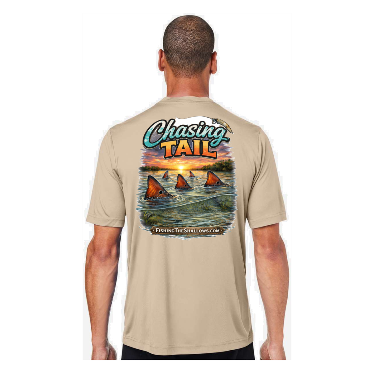 Chasing Tail SS in Stone, back view - mens short sleeve performance fishing shirt by Fishing The Shallows