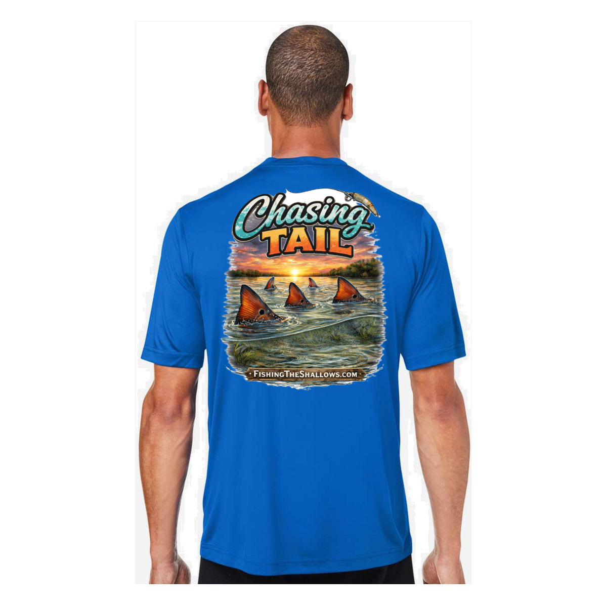 Chasing Tail SS in True Royal, back view - mens short sleeve performance fishing shirt by Fishing The Shallows