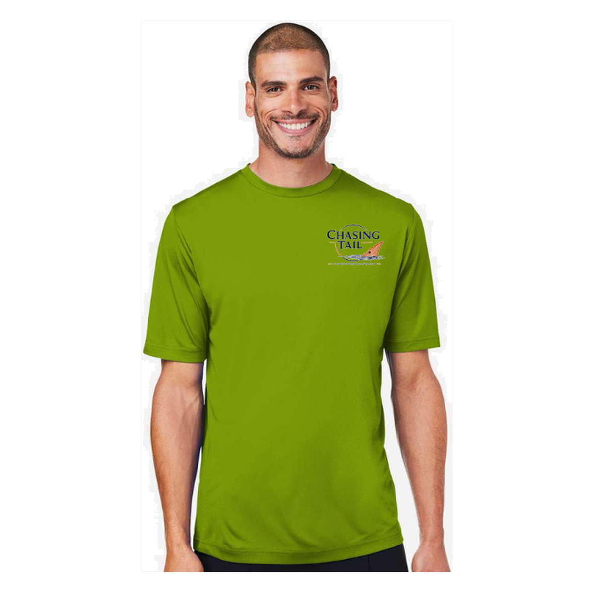 Chasing Tail SS in Acid Green, front view - mens short sleeve performance fishing shirt by Fishing The Shallows