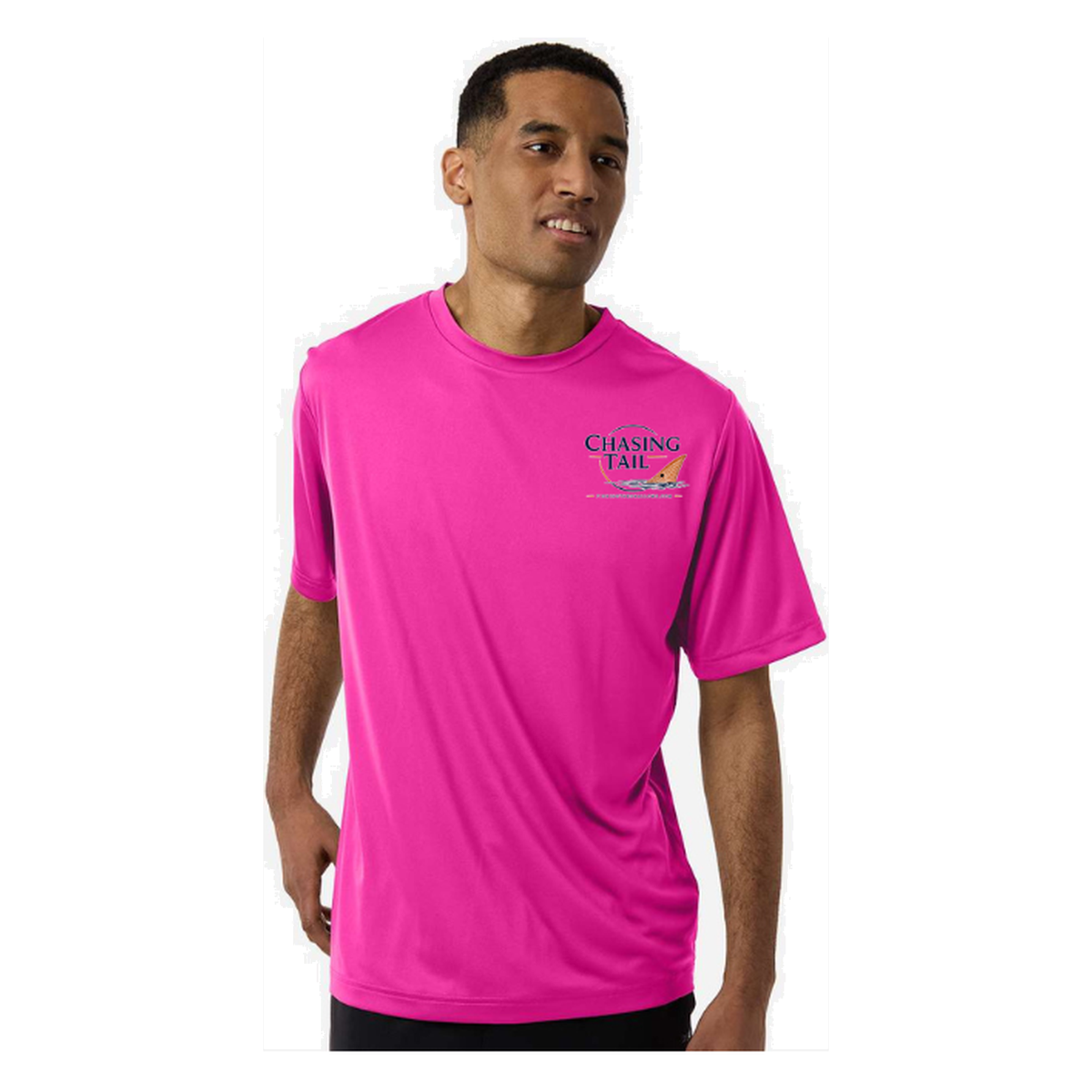 Chasing Tail SS in Bright Magenta, front view - mens short sleeve performance fishing shirt by Fishing The Shallows