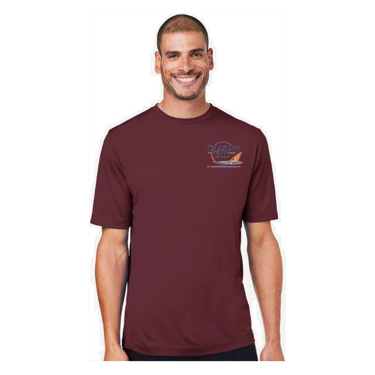 Chasing Tail SS in Burgundy, front view - mens short sleeve performance fishing shirt by Fishing The Shallows