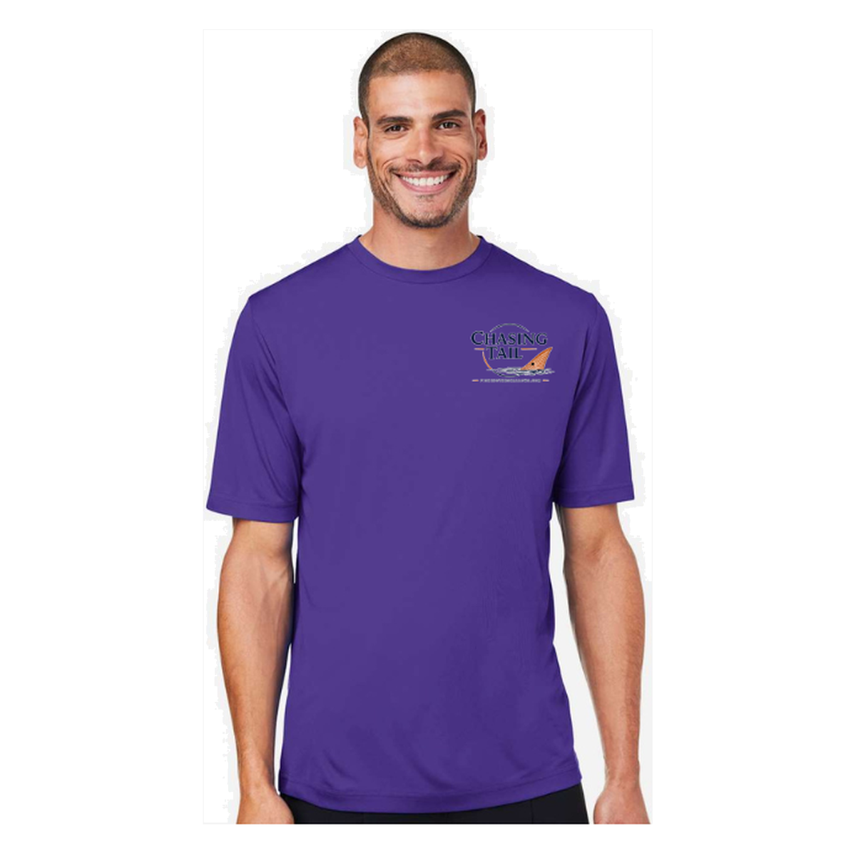 Chasing Tail SS in Campus Purple, front view - mens short sleeve performance fishing shirt by Fishing The Shallows