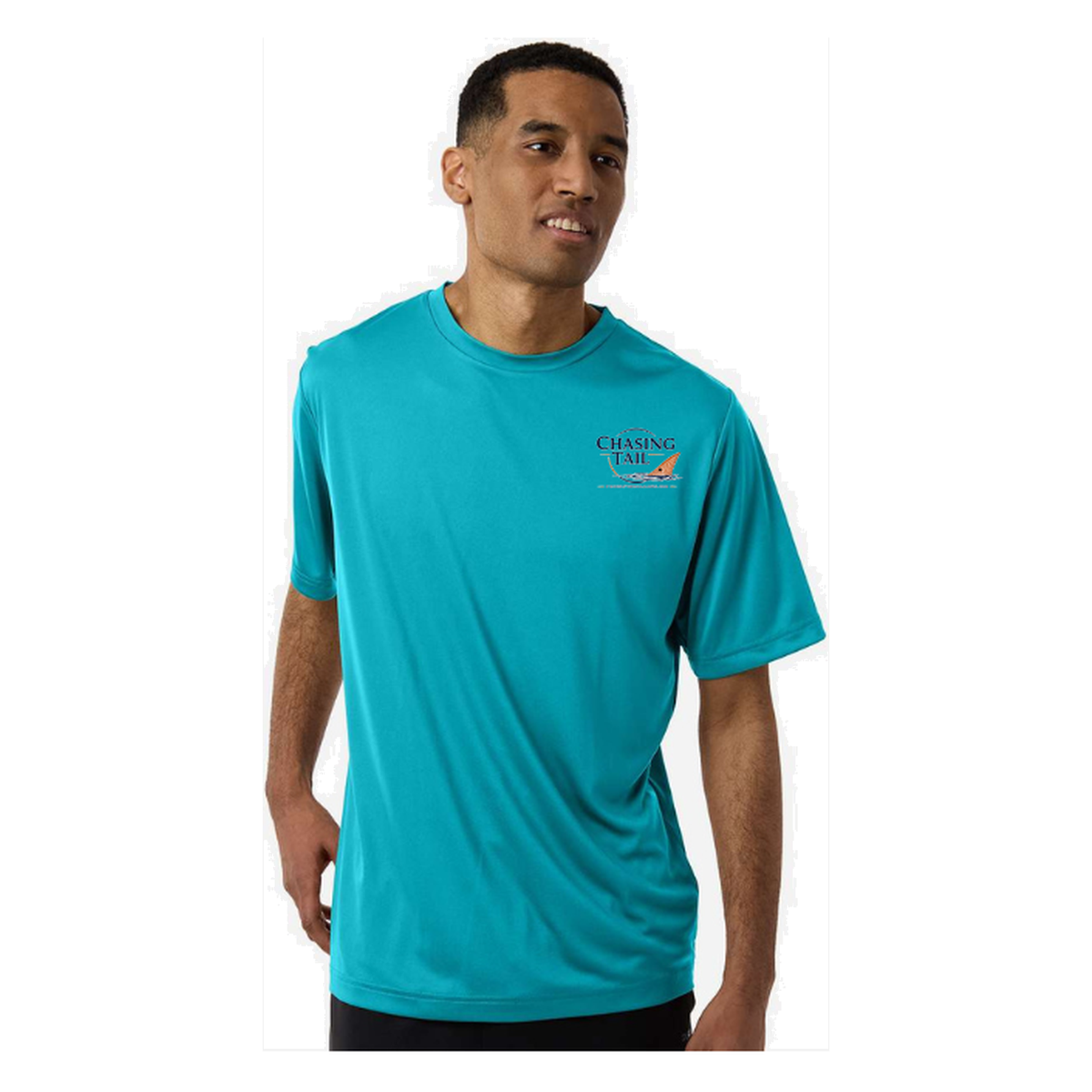 Chasing Tail SS in Clear Teal, front view - mens short sleeve performance fishing shirt by Fishing The Shallows