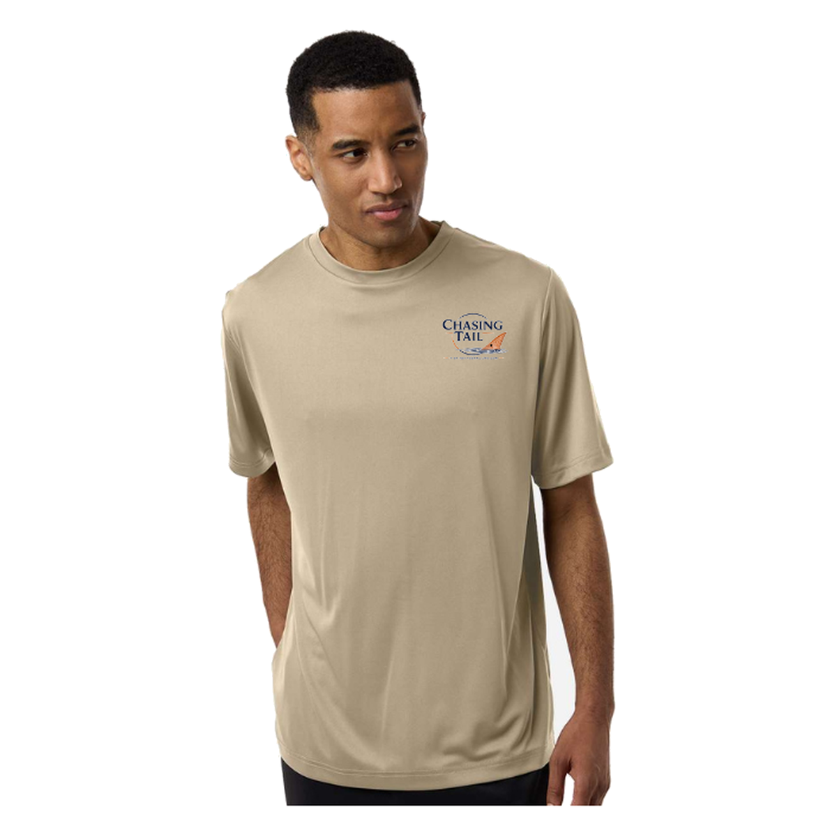 Chasing Tail SS in Desert Kahki, front view - mens short sleeve performance fishing shirt by Fishing The Shallows