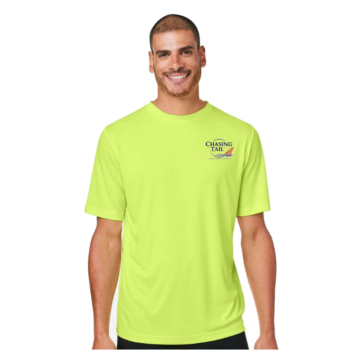 Chasing Tail SS in Safety Yellow, front view - mens short sleeve performance fishing shirt by Fishing The Shallows