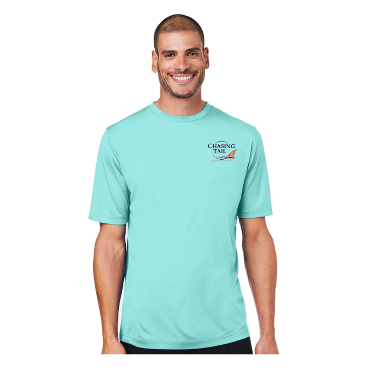 Chasing Tail SS in Sea Glass, front view - mens short sleeve performance fishing shirt by Fishing The Shallows