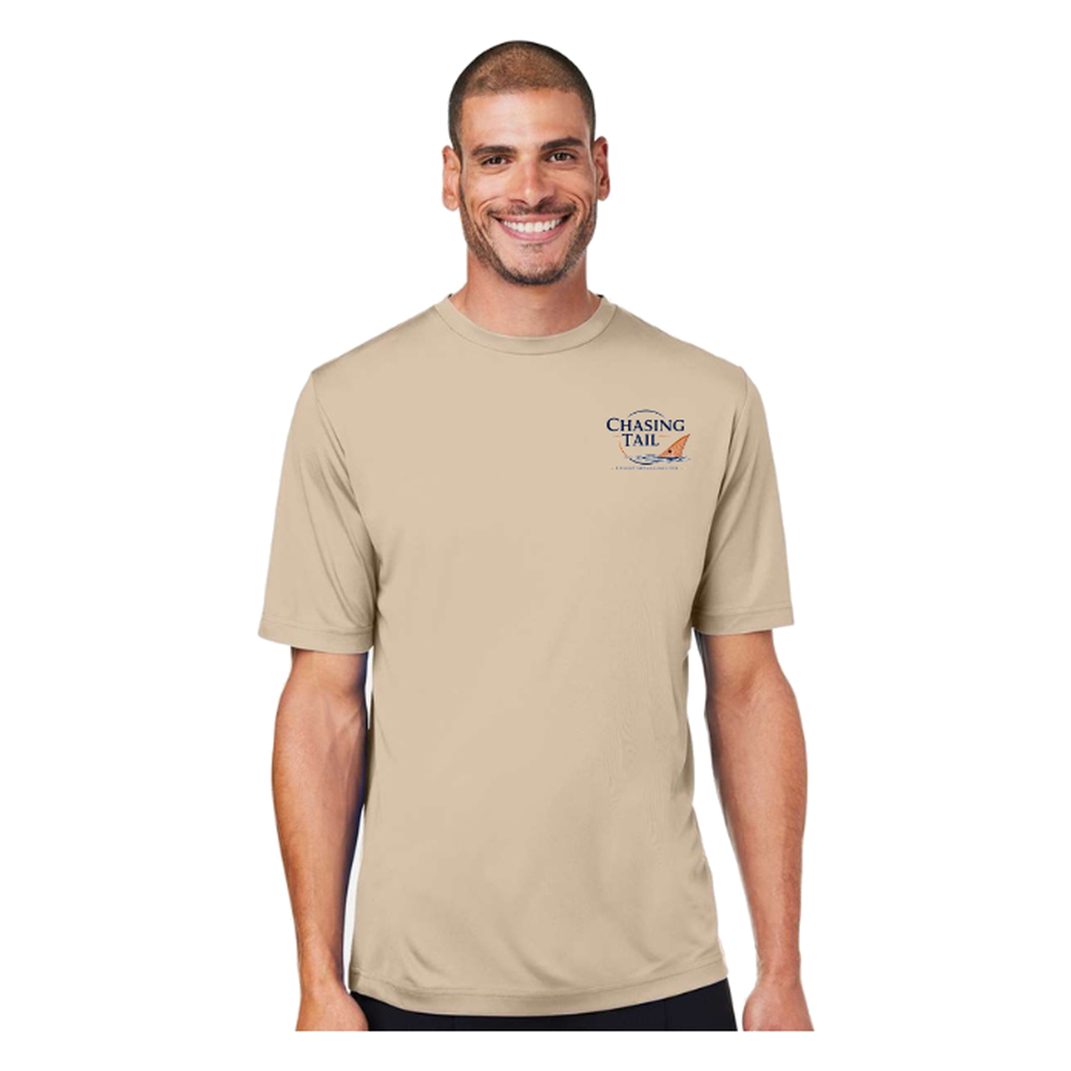Chasing Tail SS in Stone, front view - mens short sleeve performance fishing shirt by Fishing The Shallows