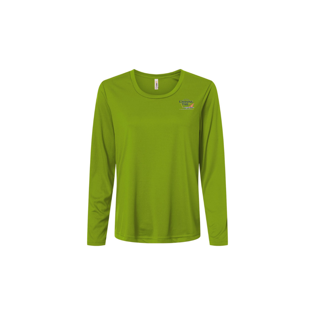 This Is How I Chase Tail – Women's Long Sleeve in Acid Green - front logo view