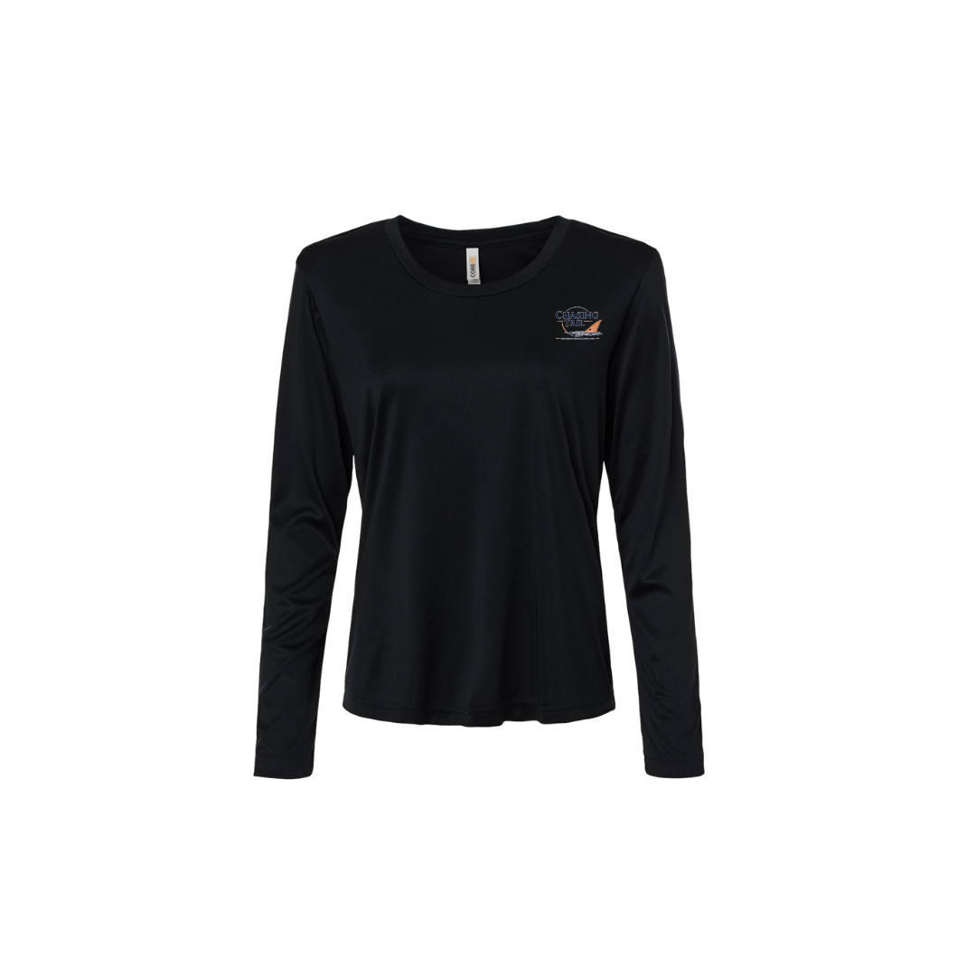 Diving Redfish – Women's Long Sleeve in Black - front logo view