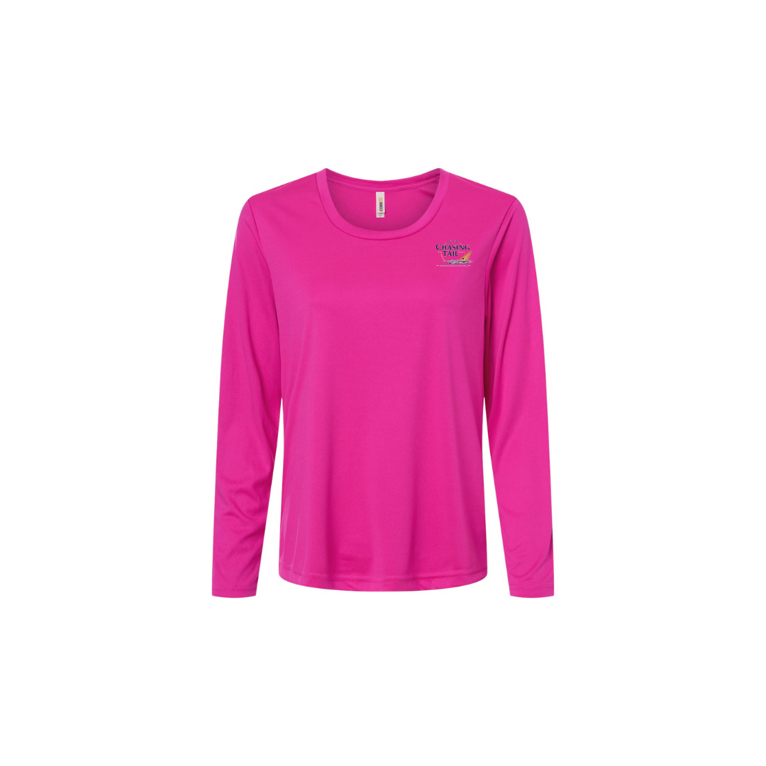 This Is How I Chase Tail – Women's Long Sleeve in Bright Magenta - front logo view