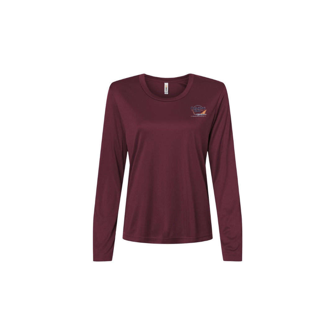 This Is How I Chase Tail – Women's Long Sleeve in Burgundy - front logo view