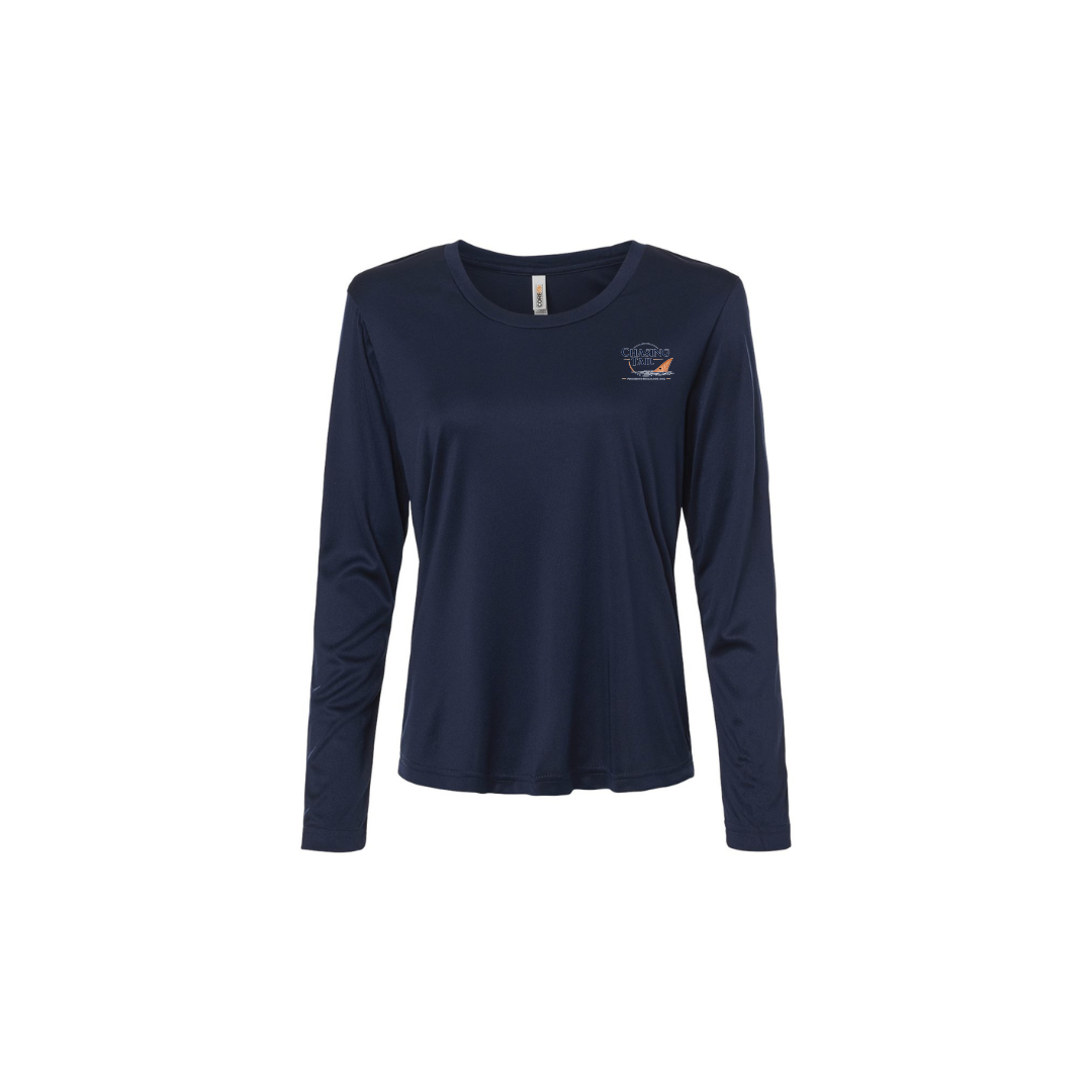 This Is How I Chase Tail – Women's Long Sleeve in Classic Navy - front logo view