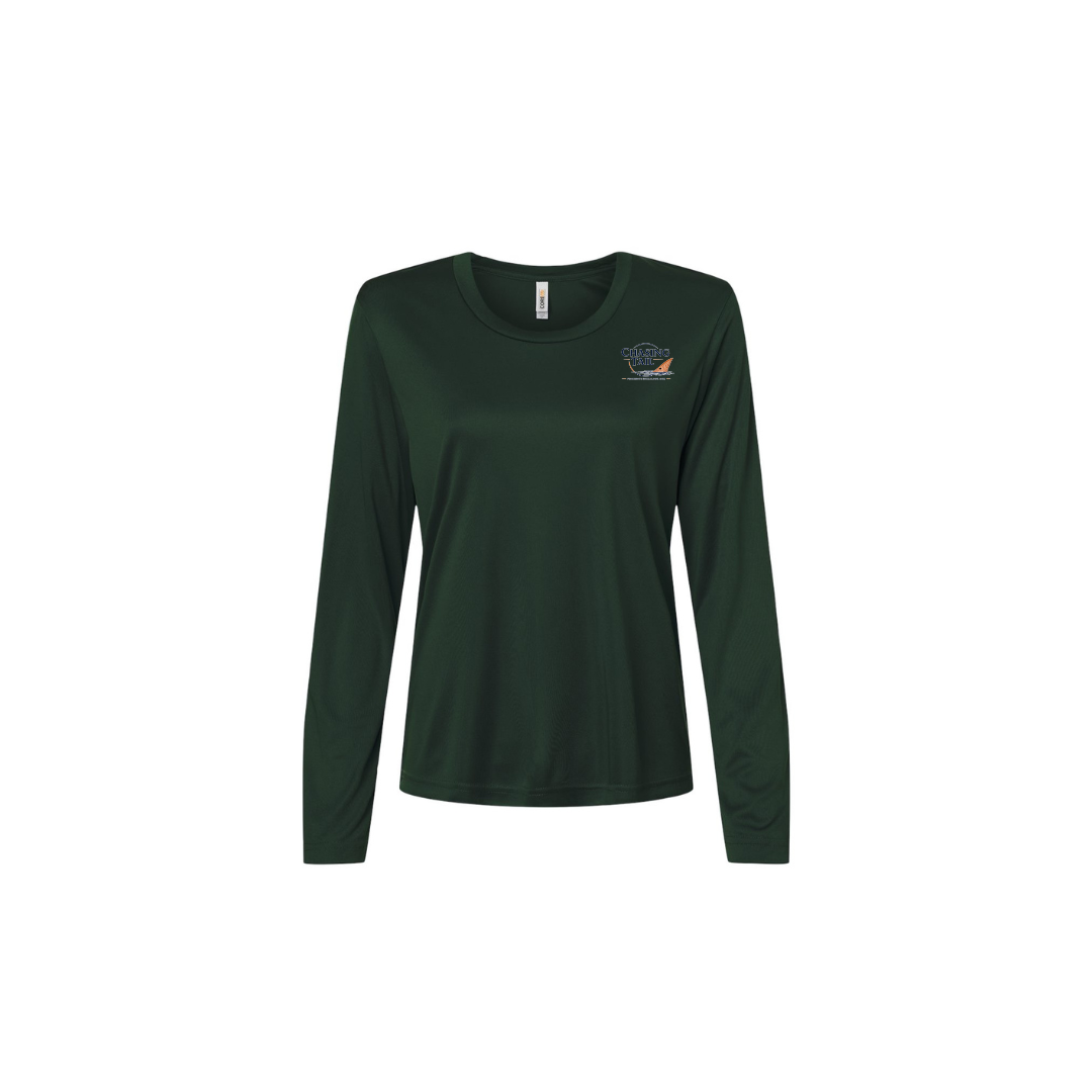 This Is How I Chase Tail – Women's Long Sleeve in Forest - front logo view