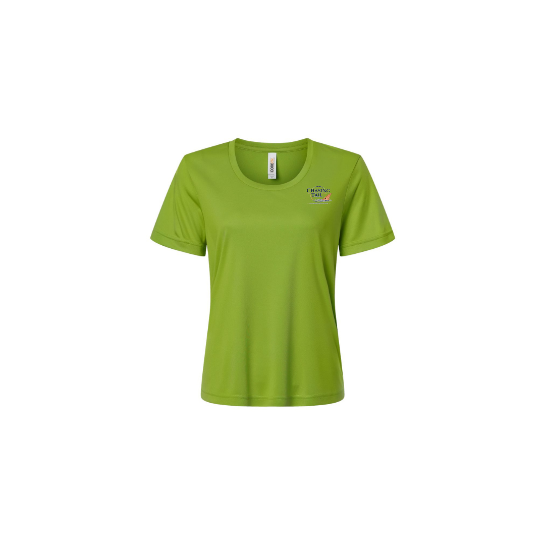 Diving Redfish – Women's Short Sleeve in Acid Green - front logo view