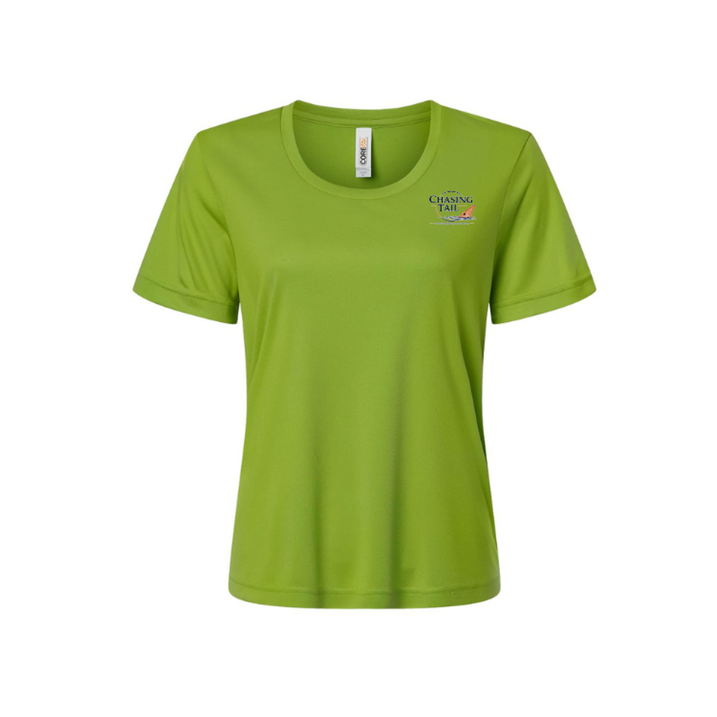 Diving Redfish – Women's Short Sleeve in Acid Green - front logo view