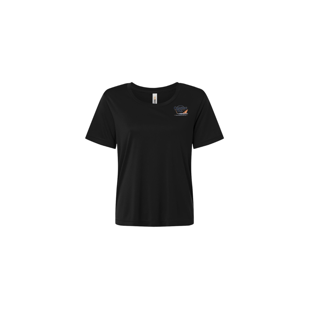 Diving Redfish – Women's Short Sleeve in Black - front logo view