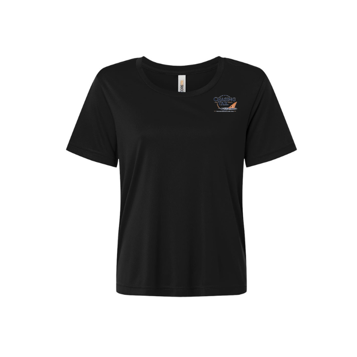 Diving Redfish – Women's Short Sleeve in Black - front logo view