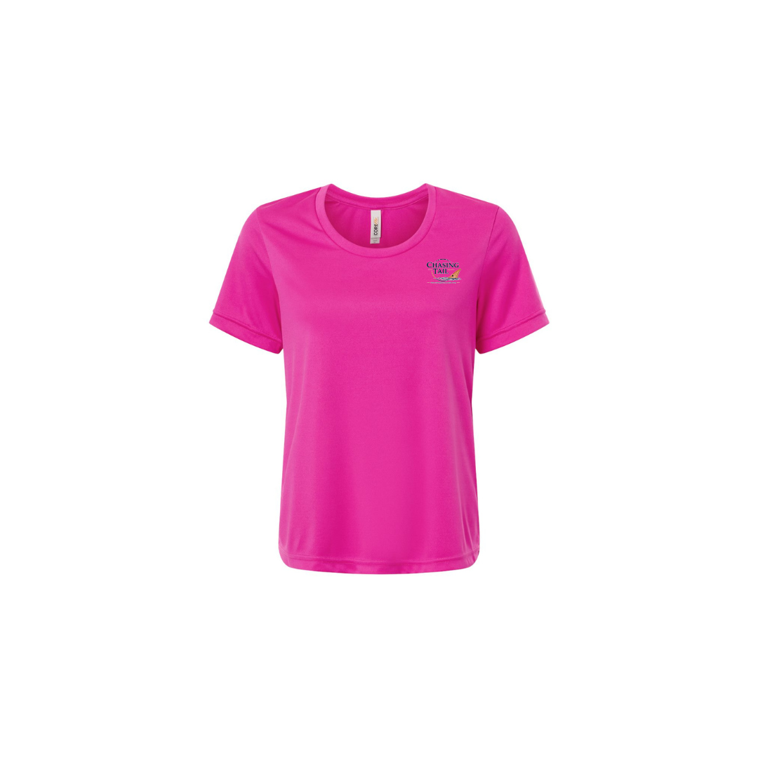 Diving Redfish – Women's Short Sleeve in Bright Magenta - front logo view