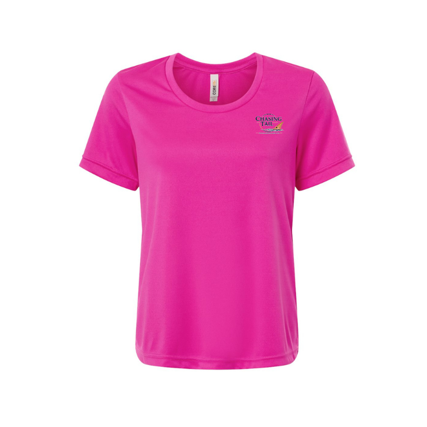 Diving Redfish – Women's Short Sleeve in Bright Magenta - front logo view