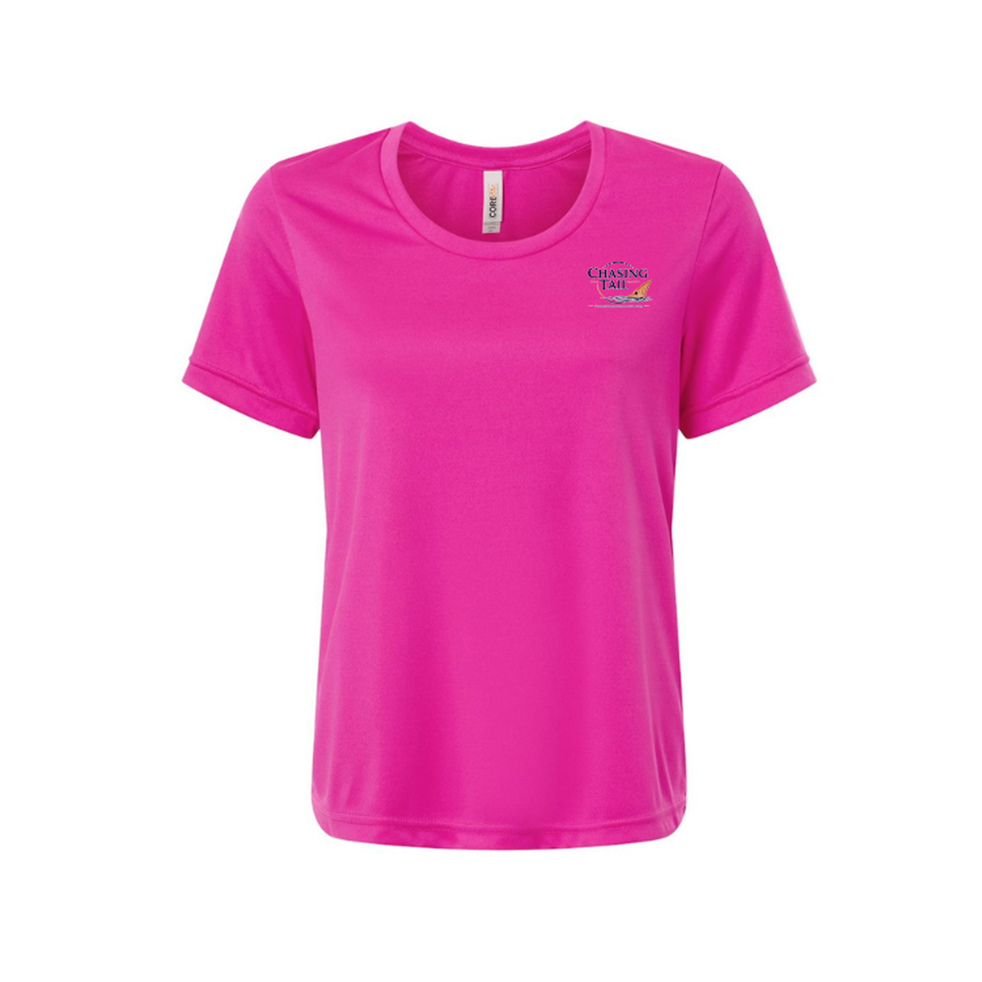 Diving Redfish – Women's Short Sleeve in Bright Magenta - front logo view