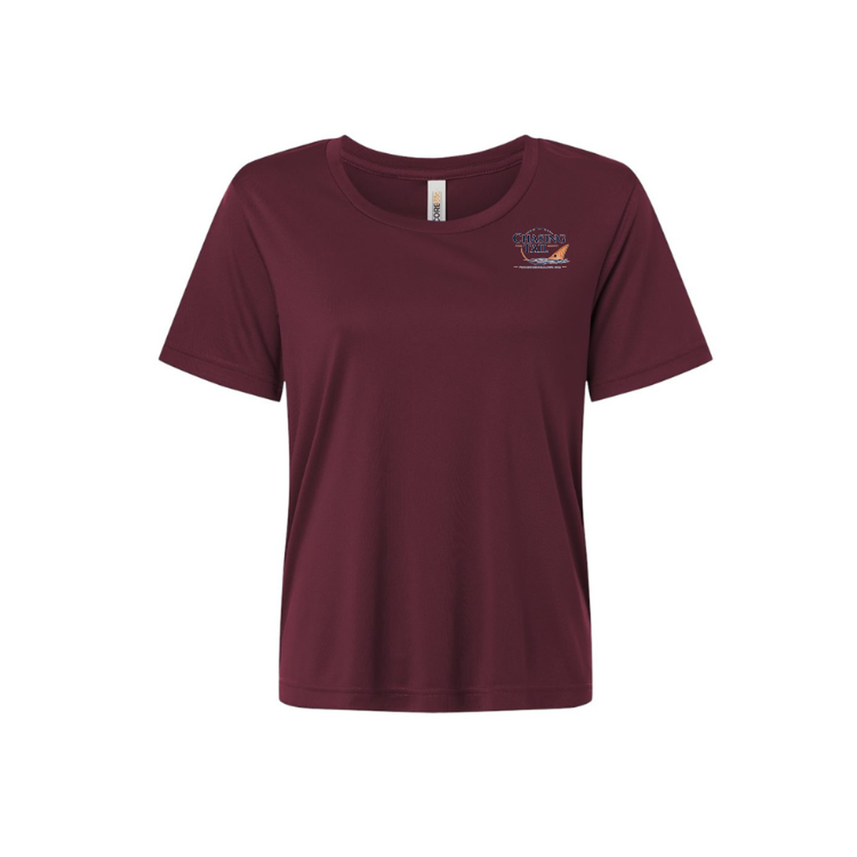 Diving Redfish – Women's Short Sleeve in Burgundy - front logo view