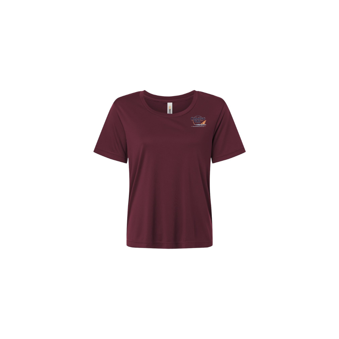 Diving Redfish – Women's Short Sleeve in Burgundy - front logo view