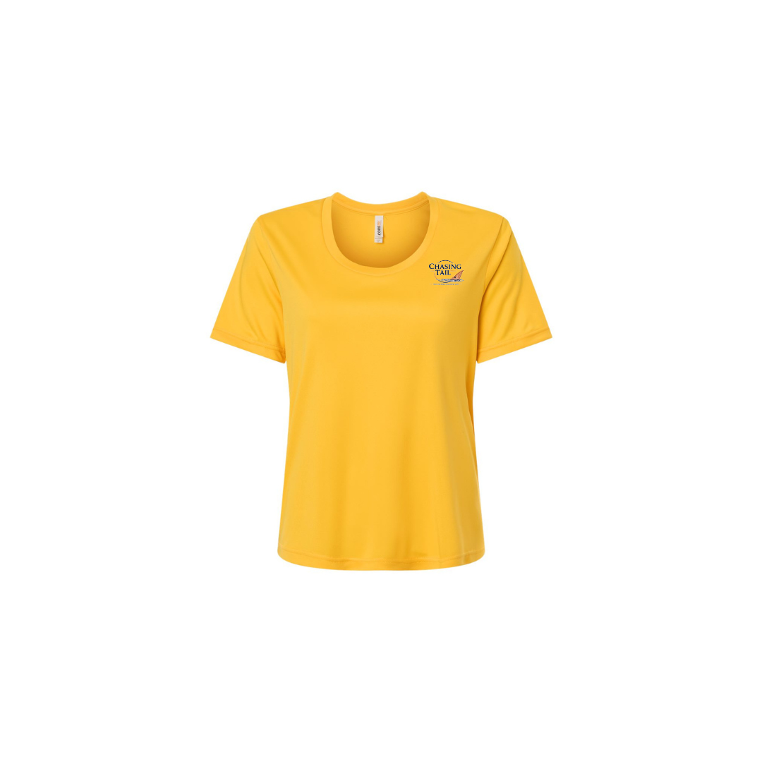 This Is How I Chase Tail – Women's Short Sleeve in Campus Gold - front logo view