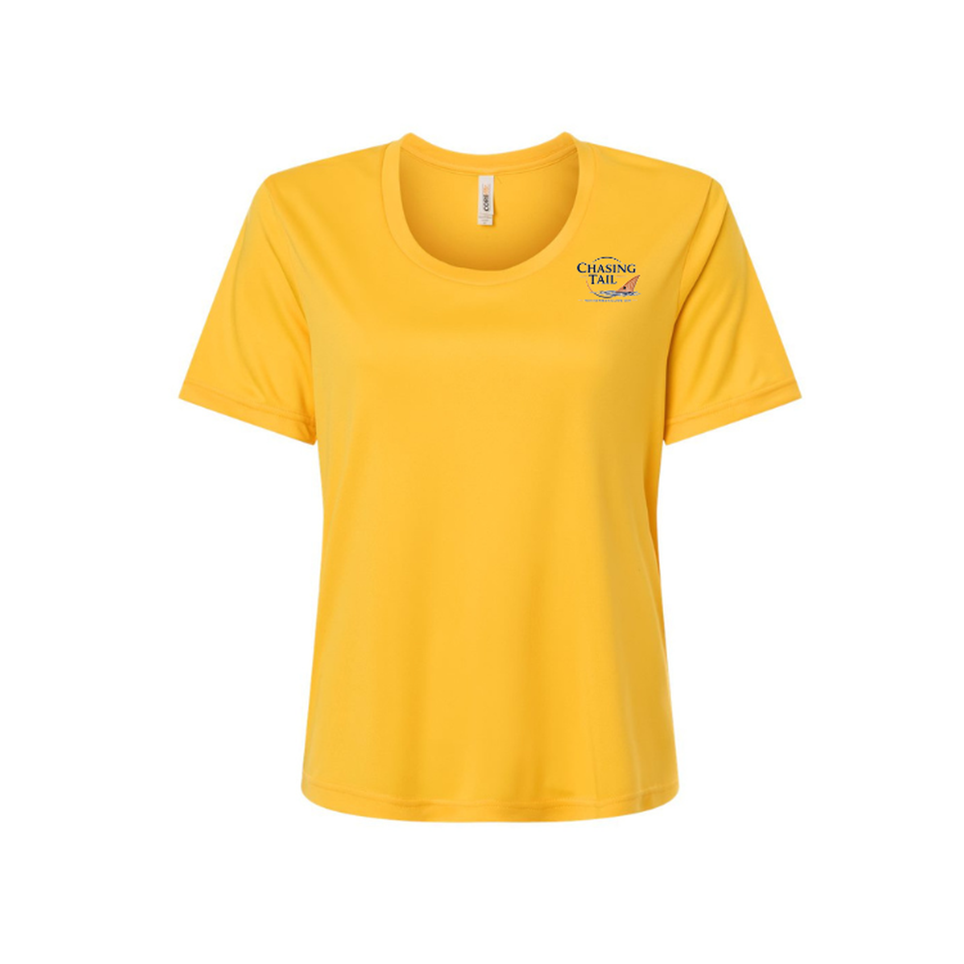 Diving Redfish – Women's Short Sleeve in Campus Gold - front logo view