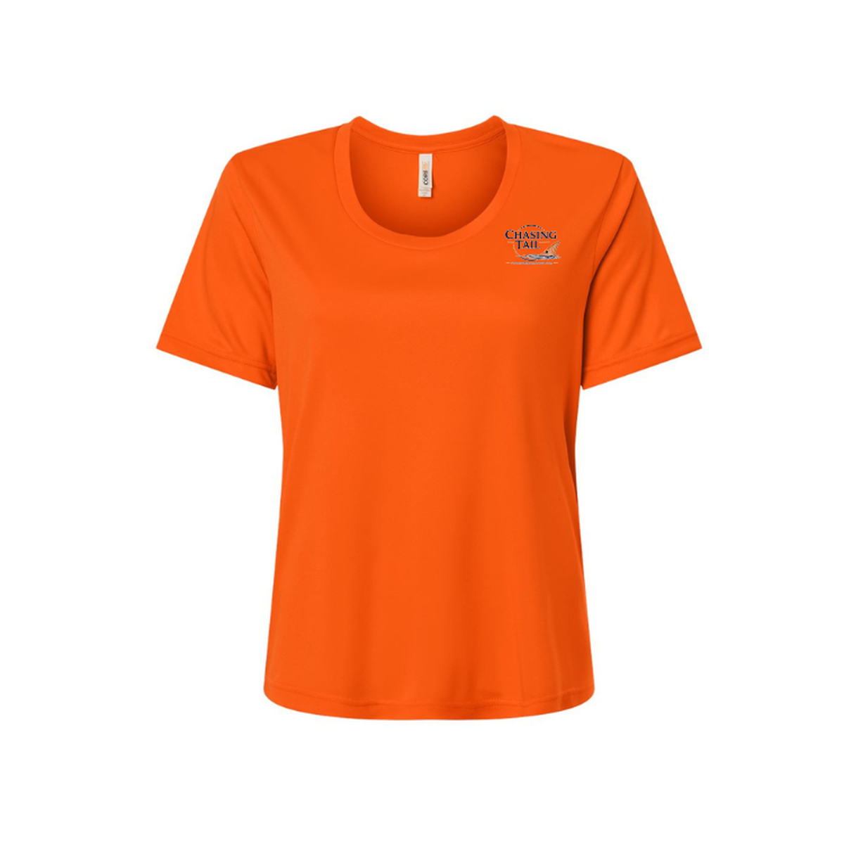Diving Redfish – Women's Short Sleeve in Campus Orange - front logo view
