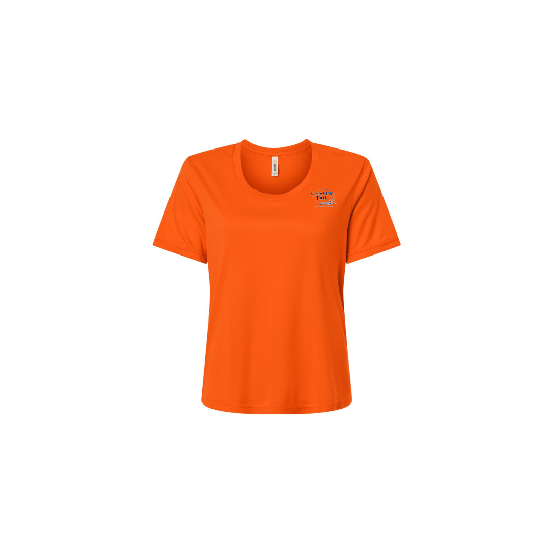 Diving Redfish – Women's Short Sleeve in Campus Orange - front logo view