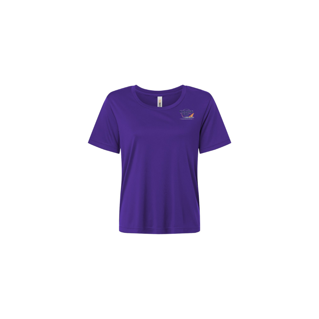 Diving Redfish – Women's Short Sleeve in Campus Purple - front logo view