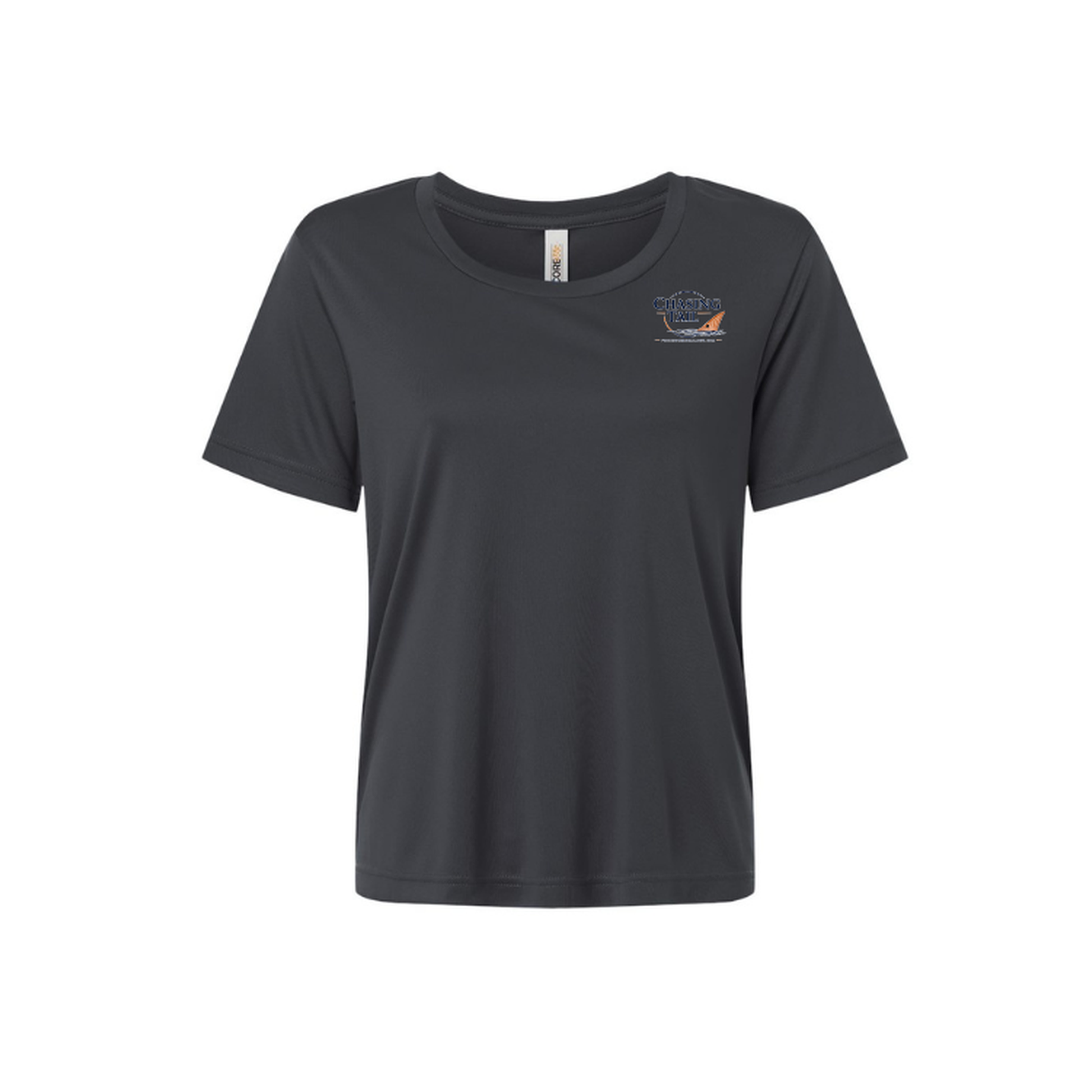 Diving Redfish – Women's Short Sleeve in Carbon - front logo view