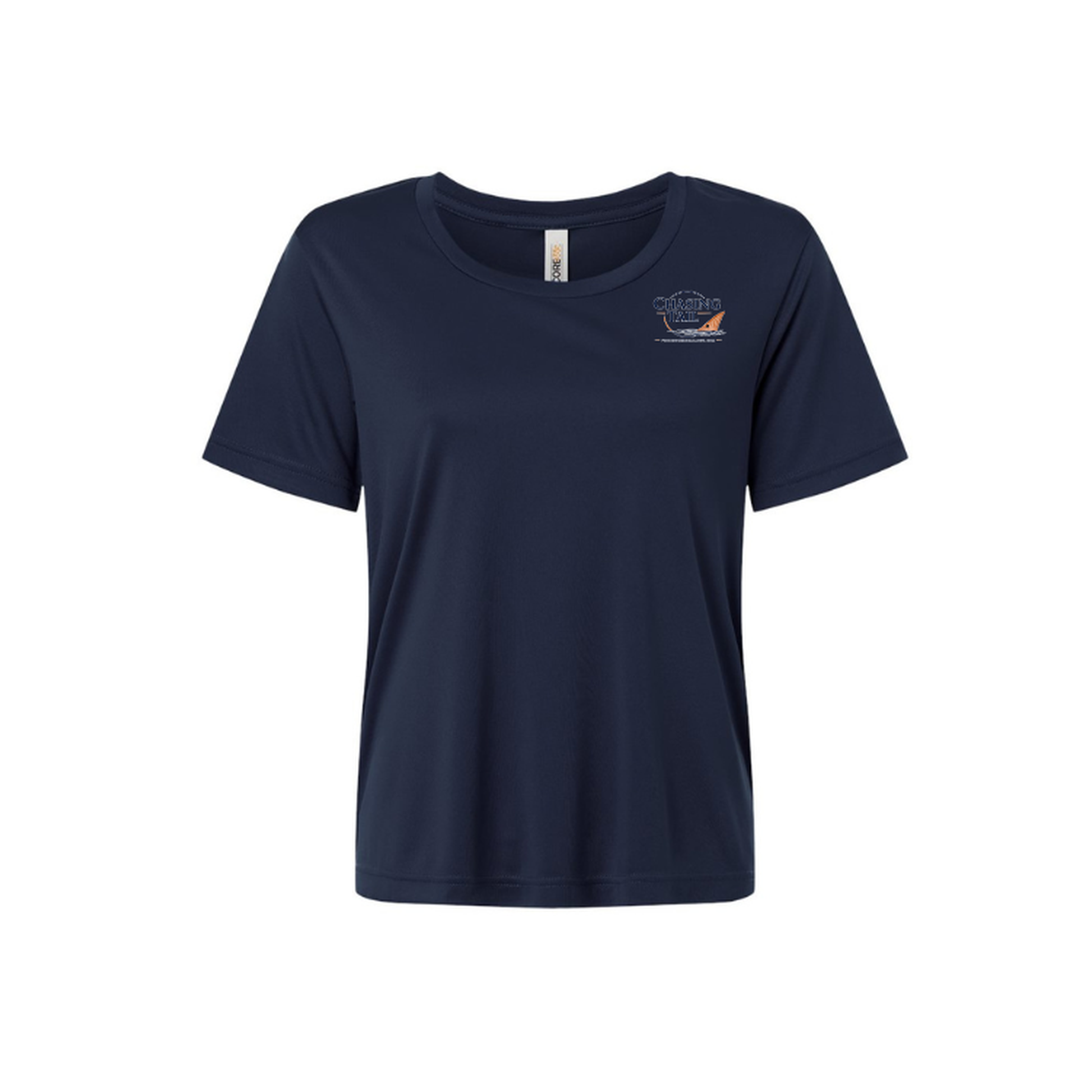 Diving Redfish – Women's Short Sleeve in Classic Navy - front logo view
