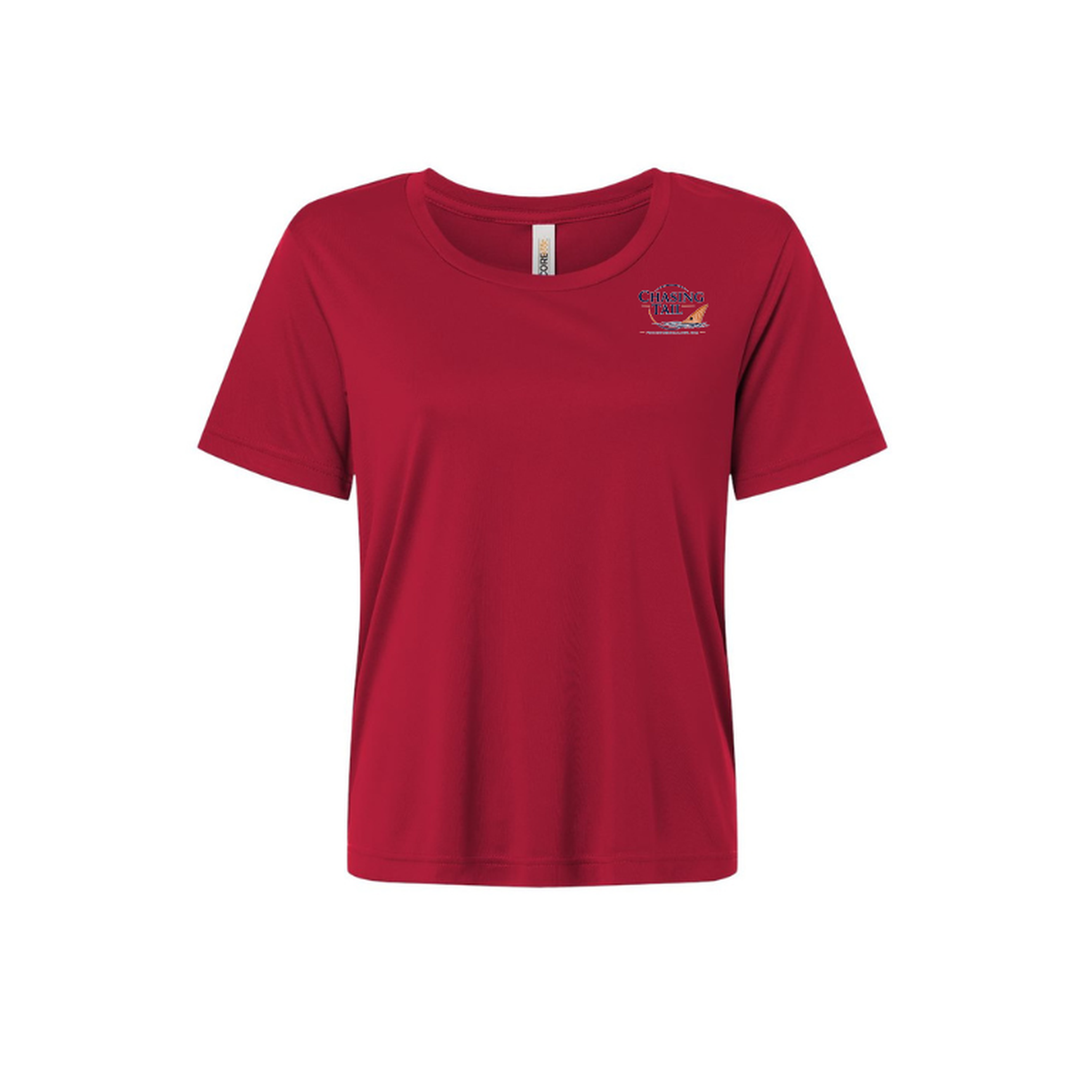 Diving Redfish – Women's Short Sleeve in Classic Red - front logo view