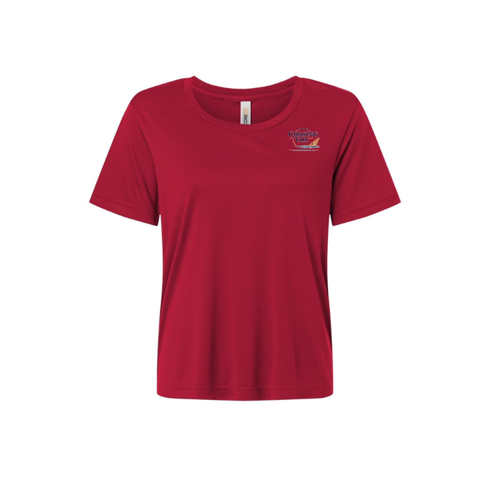 Diving Redfish – Women's Short Sleeve in Classic Red - front logo view
