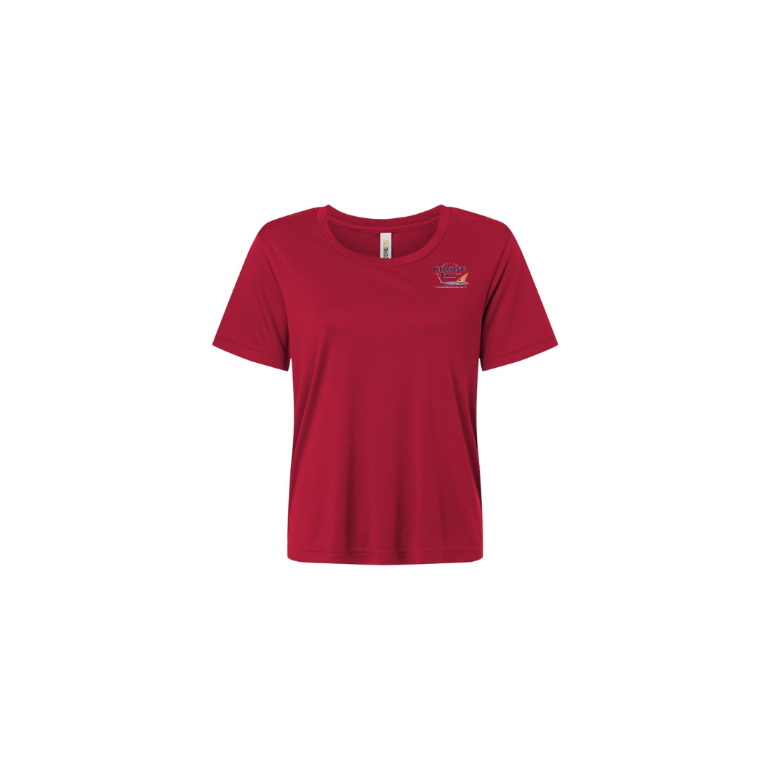 Diving Redfish – Women's Short Sleeve in Classic Red - front logo view