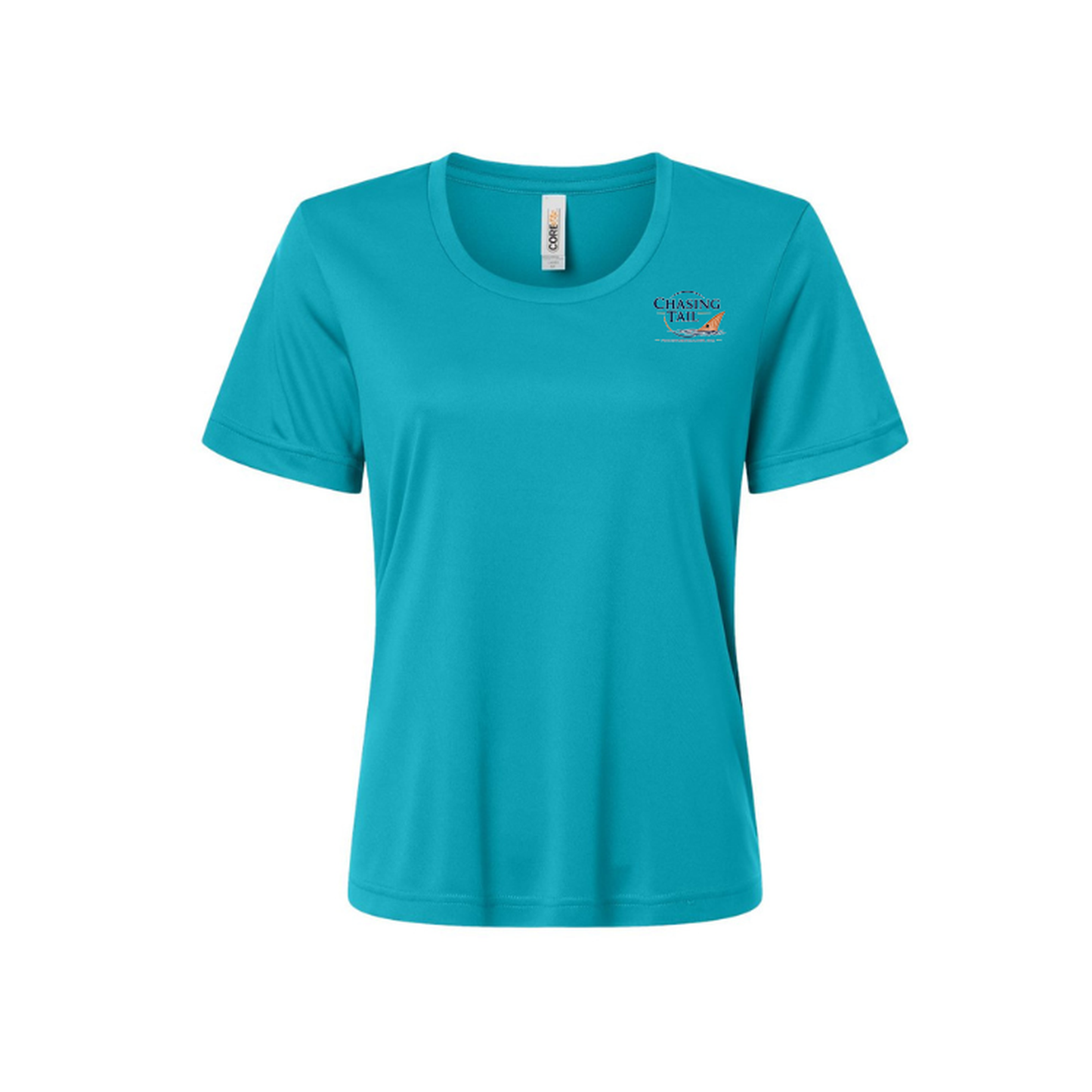 Diving Redfish – Women's Short Sleeve in Clear Teal - front logo view