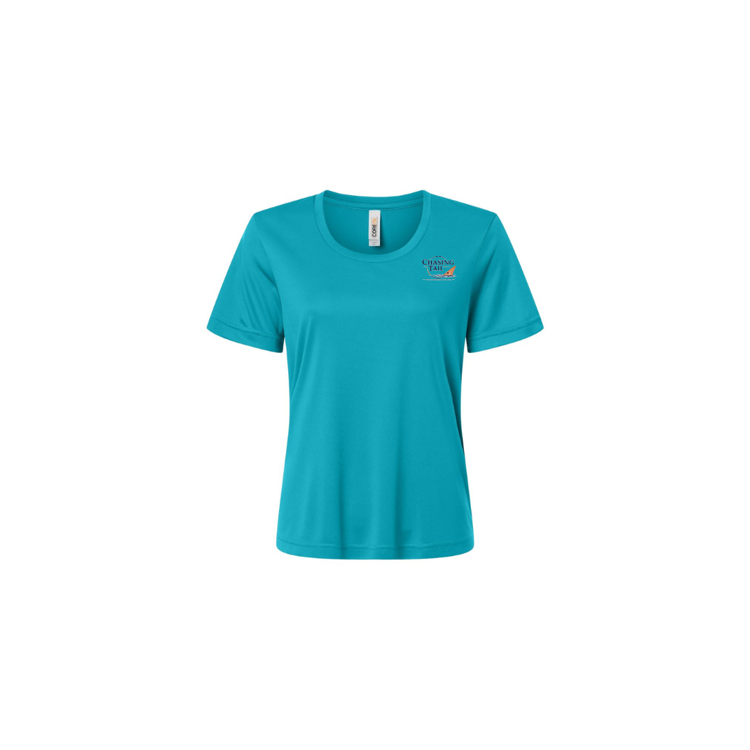 This Is How I Chase Tail – Women's Short Sleeve in Clear Teal - front logo view