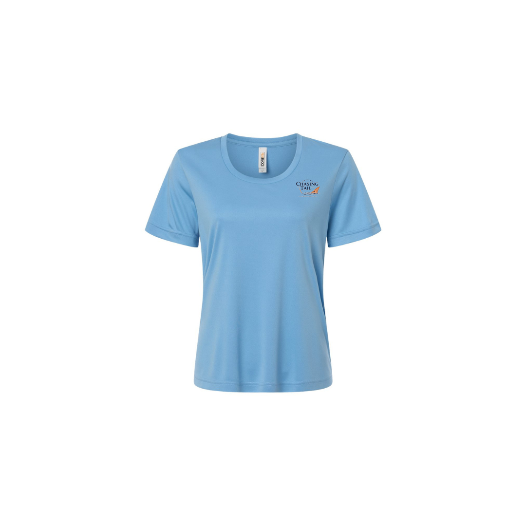 Diving Redfish – Women's Short Sleeve in Columbia Blue - front logo view