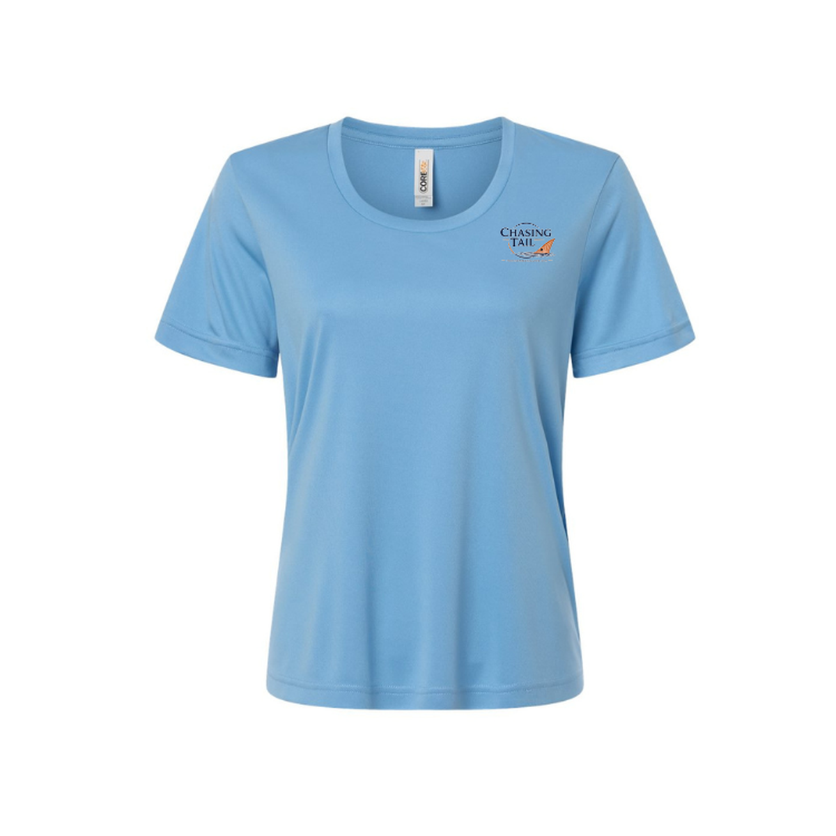 Diving Redfish – Women's Short Sleeve in Columbia Blue - front logo view