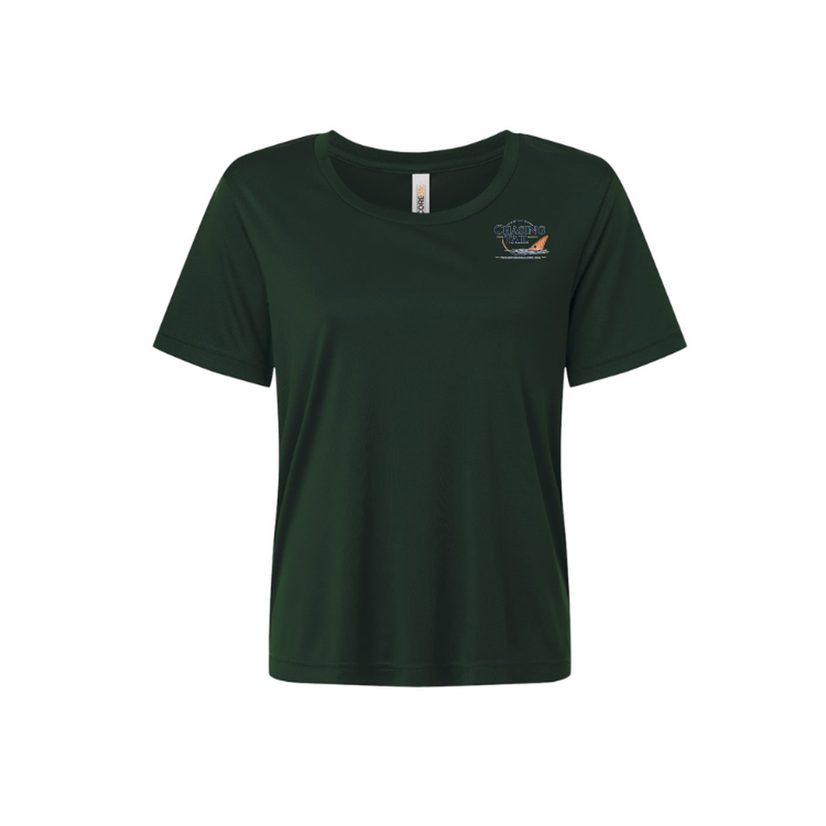 Diving Redfish – Women's Short Sleeve in Forest - front logo view