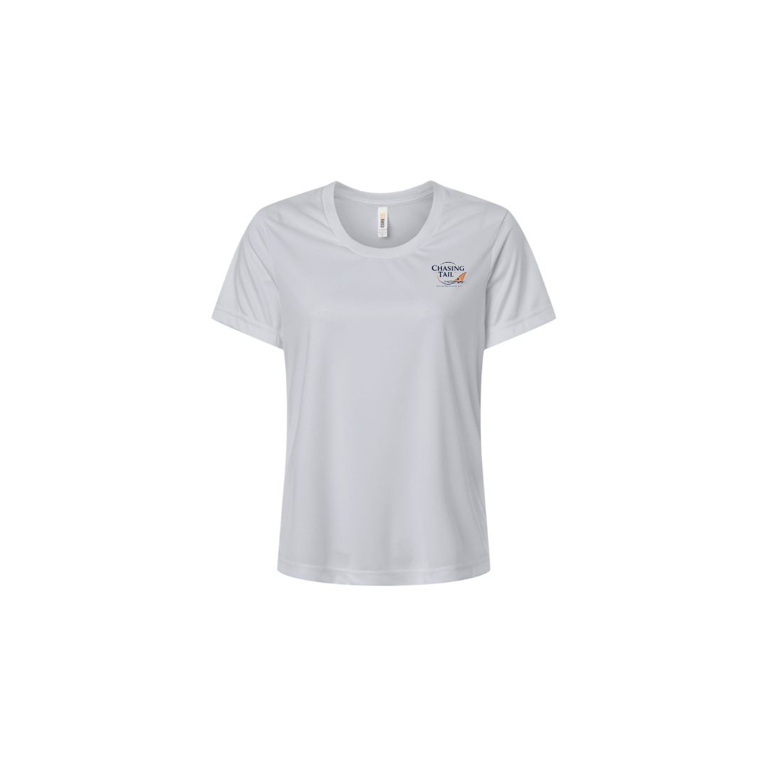 Diving Redfish – Women's Short Sleeve in Platinum - front logo view