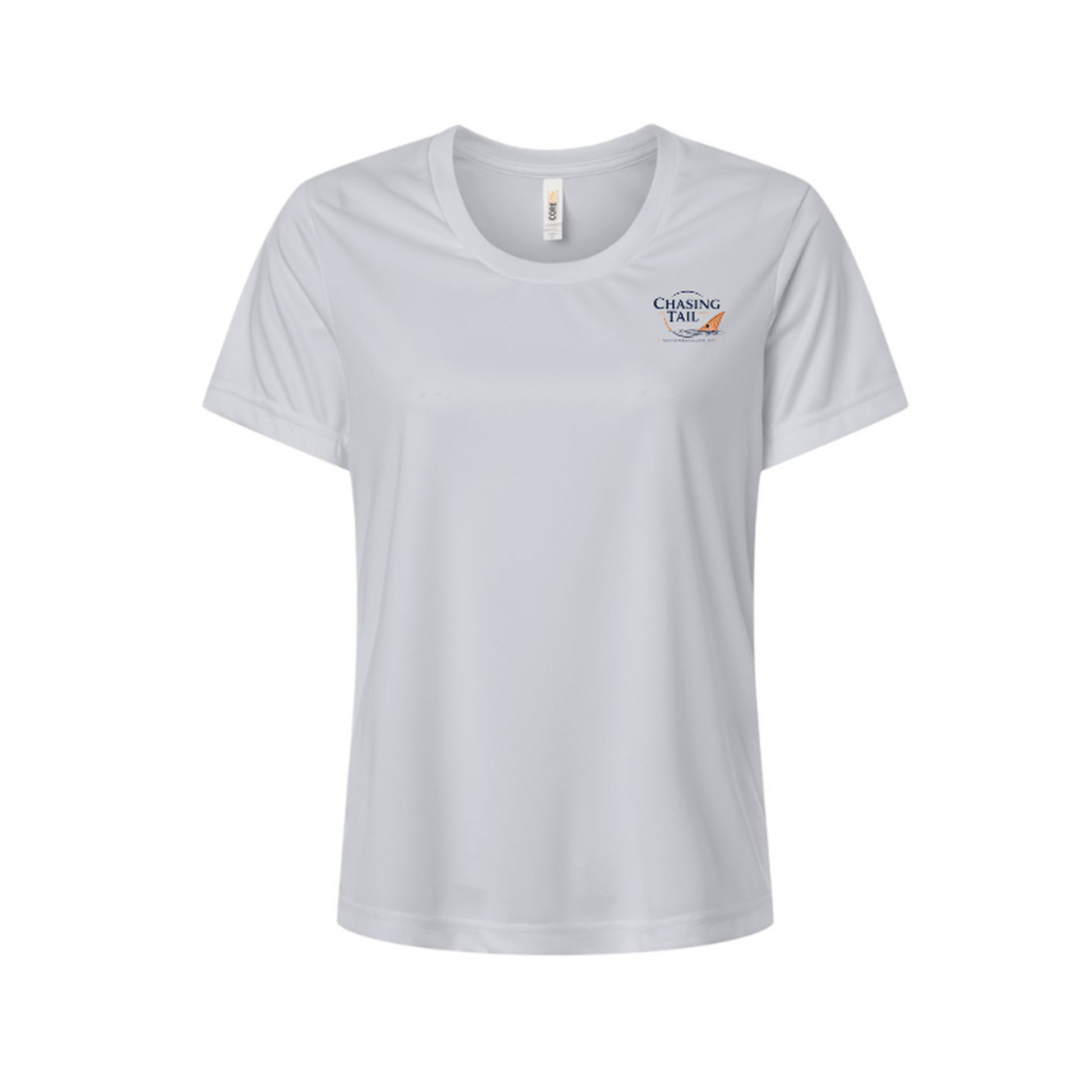 Diving Redfish – Women's Short Sleeve in Platinum - front logo view